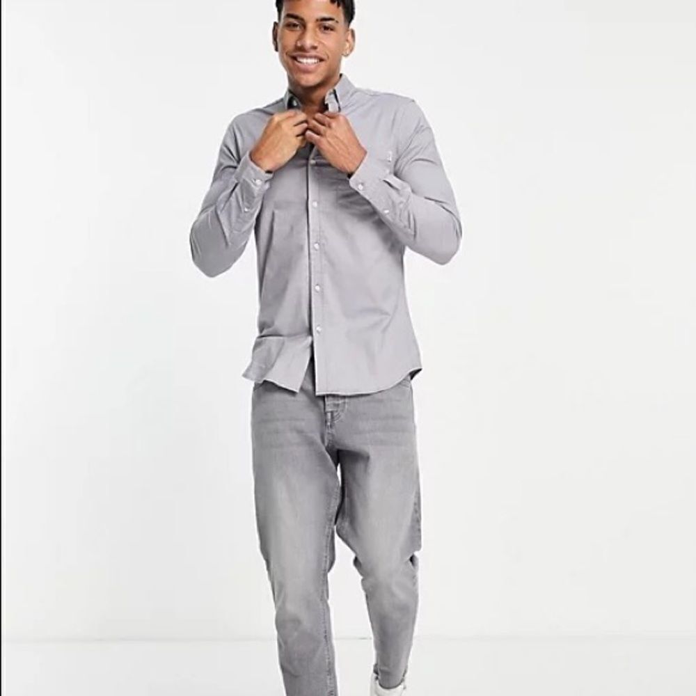 TOPMAN Long Sleeve Stretch Skinny Oxford Shirt